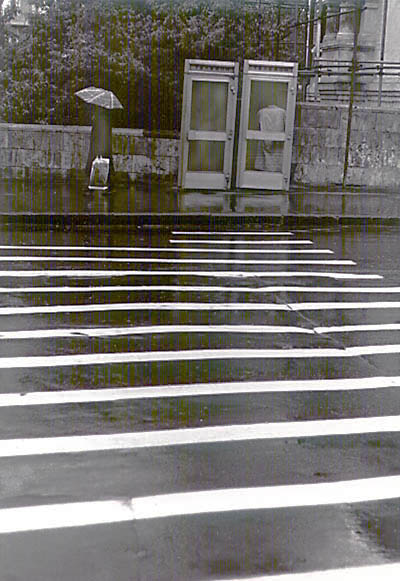 Crosswalk and tilted phonebooth
